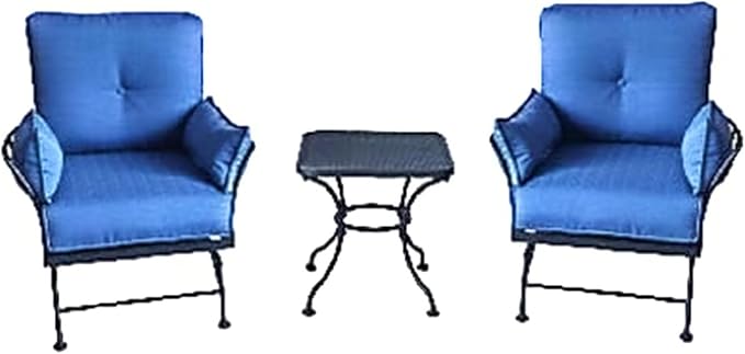 Four Seasons Courtyard Uptown 3 Piece Outdoor Bistro Patio Furniture Set with 2 Cushioned Metal Garden Chairs and Square Table for Front Porch Seating