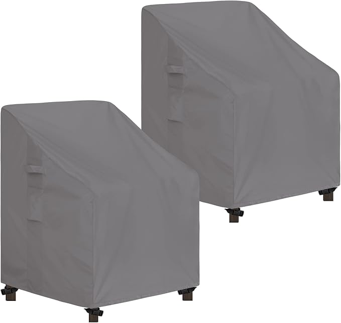 Easy-Going Outdoor High Back Chair Cover UV Resistant Patio Chair Cover Waterproof Lawn Patio Furniture Cover with Tape Sealed Seam (2 Pack-28Wx35Dx35H inch, Grey)