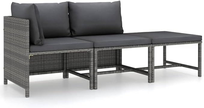 3-Seat Modular Patio Set Grey Anthracite Poly Rattan 23.6 x 23.6 x 12.6 in Outdoor Couch Sectional Sofa for Garden Balcony Deck