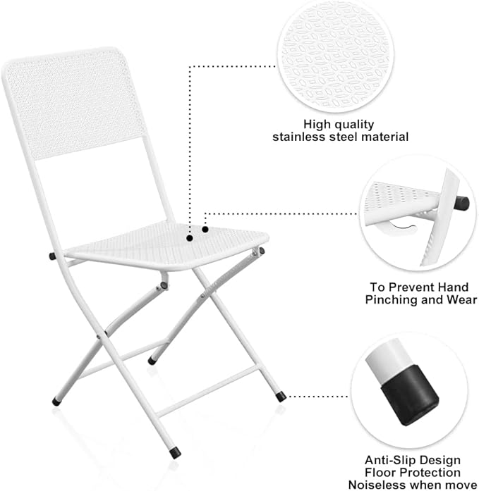 3-Piece Patio Bistro Set, Metal Folding Outdoor Patio Furniture Sets, Stainless Steel Patio Conversation Set with Folding Patio Round Table and Chairs for Yard, Garden or Balcony