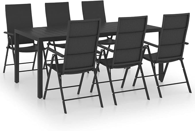 7 Piece Patio Dining Set, Patio Conversation Set Front Porch Furniture Sectional Sofa Porch Furniture Set for Garden Poolside Exhibition Negotiation Area Black