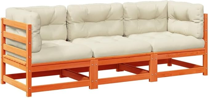 Outdoor Seating Furniture,Outdoor Conversation Sets,3 Piece Patio Sofa Set with Cushions Wax Brown Solid Wood PineSuitable for Patio, Garden, Gazebo Low