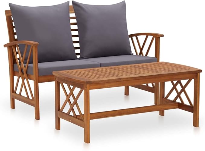 2 Piece Patio Lounge Set with Cushions Solid Acacia Wood, Outdoor Patio Sectional, Outdoor Sofa Set, Furniture Conversation Sets, Outdoor Porch Furniture for Balcony, Yard