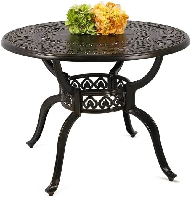Patio Dining Table,Cast Aluminum Patio Table with Umbrella Hole, Outdoor Bistro Table for Backyard, Garden, Patio(40" Round Table)