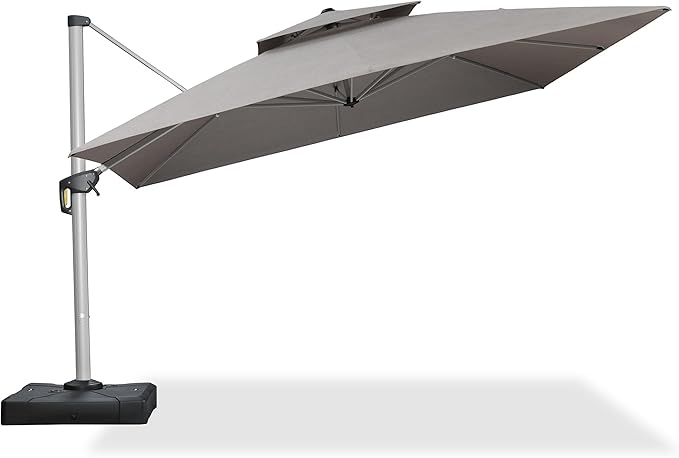 PURPLE LEAF 12' X 12' Cantilever Outdoor Patio Umbrella Large Heavy Duty 360° Rotation Double Top Offset Rectangular Umbrellas for Backyard Deck Pool, Cast Ash