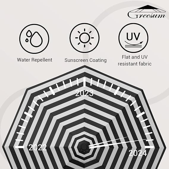 Greesum Patio Umbrella, Outdoor Table Umbrella with Push Button Tilt, Crank and 8 Sturdy Ribs