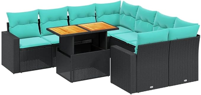vidaXL Patio Sofa Set with Cushions 9 Piece, Outdoor Sectional Sofa Couch, Patio Conversation Set for Garden Backyard, Black Poly Rattan