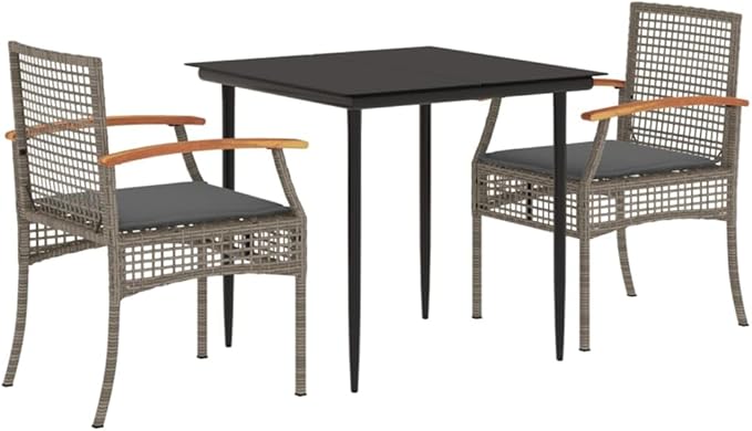 3 Piece Patio Dining Set with Cushions, Porch Furniture Set Sectional Sofa Patio Conversation Set Front Porch Furniture for Poolside Negotiation Area Piazza Garden Gray Poly Rattan