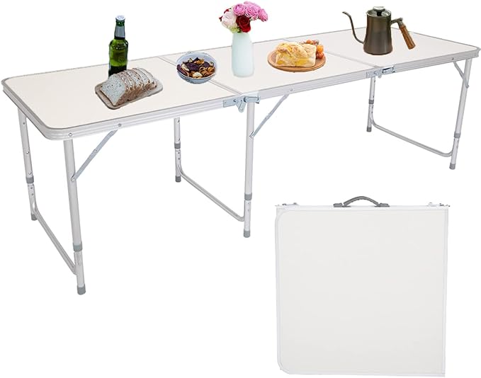 6 FT Folding Portable Aluminum Camping Table, Resistant Table for Indoor, Outdoor, Picnic, Party, Camping