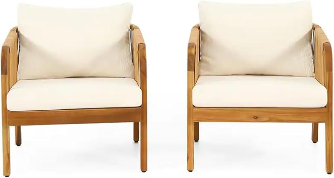 Merax Outdoor Acacia Wood Wicker Patio Club Chair,Set of 2,Conversation Set,Faux Rattan Accents