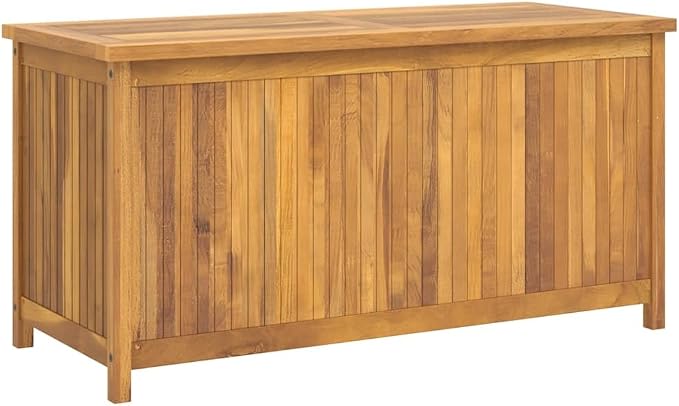 Garden Storage Box, Solid Teak Wood Outdoor Cushion Box with Oiled Finish, Large Rectangular Deck Box for Patio Tools and Terrace, 45 x 19.7 x 22.8 Inches, Brown