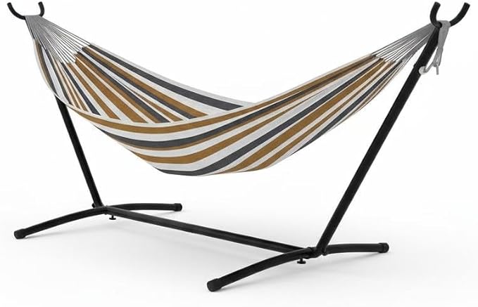 2-Person Outdoor Hammock with Durable Steel Stand – Heavy Duty 450 Lbs Capacity Portable Hammock with Carrying Bag, Double Hammock for Patio, Garden & Camping