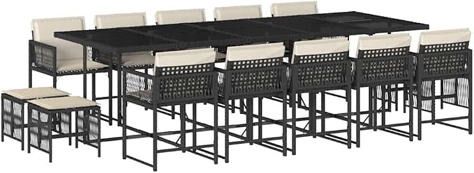 14-Seater Garden Dining Set PE Rattan Large Patio Table with Stackable Chairs for Backyard Gathering