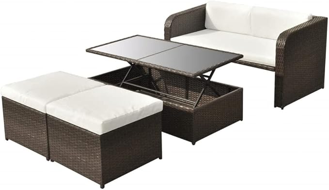 Patio Lounge Set with Cushions,Outdoor Patio Furniture,Conversation Furniture,Patio Furniture Sets,for Terrace,Garden,Backyard,4 Piece Brown Poly Rattan