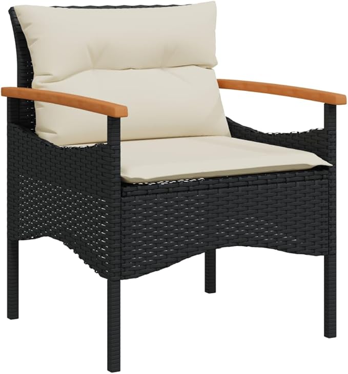 3 Piece Patio Sofa Set with Cushions, Outdoor Sofa Sets Patio Conversation Set Porch Furniture Set Front Porch Furniture for Garden Poolside Exhibition Piazza Black Poly Rattan