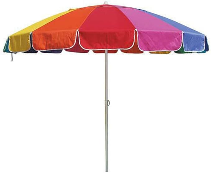 Rainbow 8 Ft Beach Umbrella with Tellon Coated Weatherproof Polyester Cover and Carry Bag / Uvf 50+