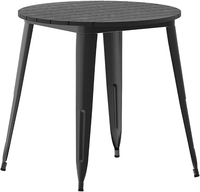 Flash Furniture Declan Commercial Outdoor Dining Table, All Weather Poly Resin Top with Steel Base, 30" Round, Black/Black