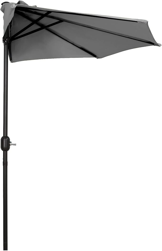 WO Home Furniture 9 ft Half Market Outdoor Umbrella With Sturdy Half Base included, Polyester Canopy, All Weather and UV Resistant for your Patio, Awning, Window, Garden, Balcony, Gray