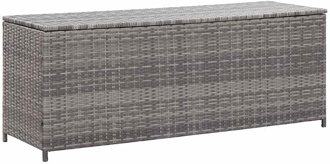 Patio Storage Box with Cushion Bench Seat, 59.1"x19.7"x23.6" Outdoor Furniture Storage, Waterproof PE Rattan & Steel Frame, Gray Deck Box for Garden, Pool, Backyard