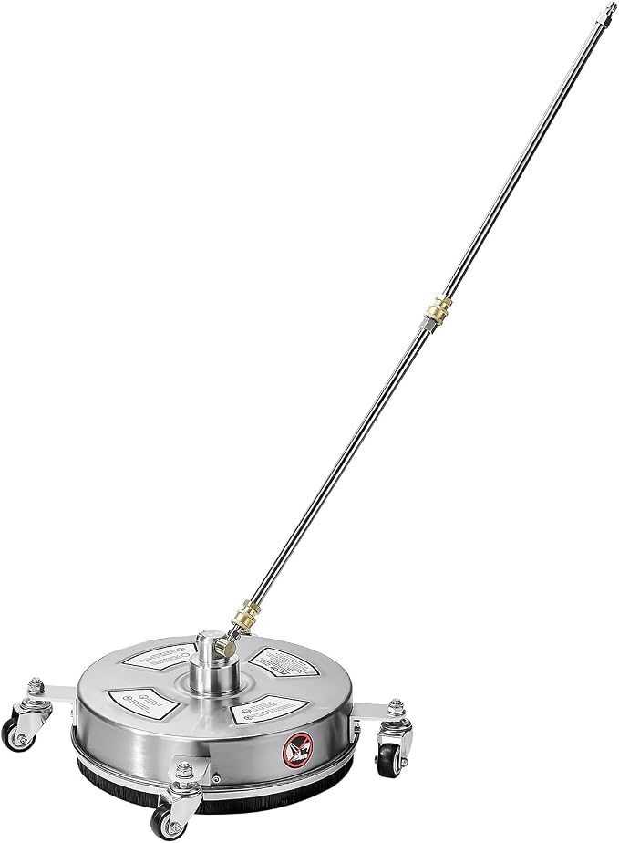 VEVOR 14 Inch Pressure Washer Surface Cleaner, 4000 PSI Stainless Steel Attachment with 4 Wheels, 2 Nozzles, 1/4 Inch Quick Connect and 2 Wands for Concrete, Patio, Deck