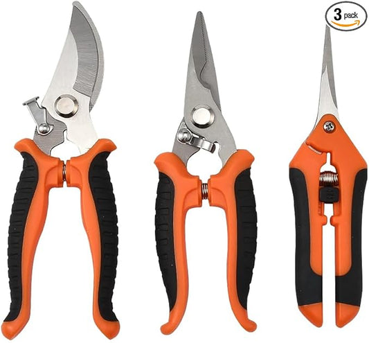 3 Packs Pruning Shears for Gardening Stainless Steel Blades, Handheld Pruners Set for Plant Lovers, Sharp Gardening Scissors for Flower Plants, Flowers, Fruits Trees,Gardening Clippers Tools Gift