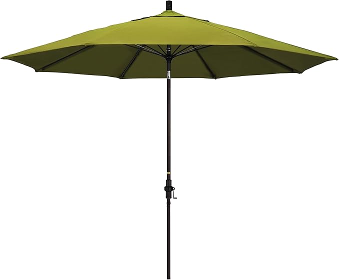 California Umbrella 11Ft Fiberglass Rib Patio Umbrella, Hand-Crank, Tilt-Collar, Bronze Frame, Solution Dyed Kiwi Fabric