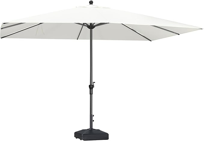 PURPLE LEAF 11.5' x 8' Rectangle Patio Market Umbrella with Base Outdoor Table Umbrellas Aluminum Frame Sun Shade with 8 Sturdy Ribs for Garden Deck Lawn Pool White