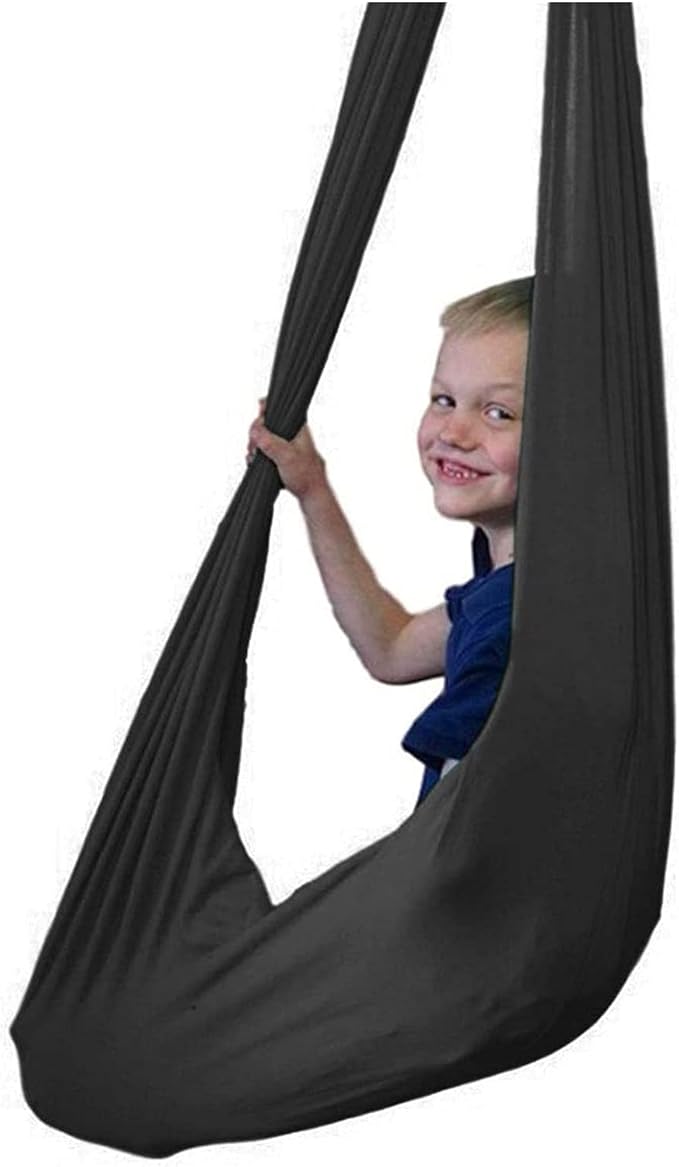 Adults Therapy Sensory Swing Hammock For Autism, With Hardware Adjustable Snuggle Cuddle Hammock Chair Has Calming Effect On Children With Special Needs ( Color : Black , Size : 150×280CM/59×110in )