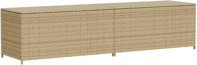 Large Outdoor Storage Box Beige PE Rattan Patio Container 19.7 x 78.7 x 22.8 in UV Stabilized Cushion Chest for Garden Deck Poolside Balcony