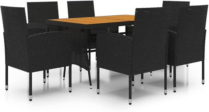 Backyard Furniture Patio Conversation Sets Outdoor Seating 7 Piece Patio Dining Set Poly Rattan Black Suitable for Swimming Pool, Courtyard, Garden