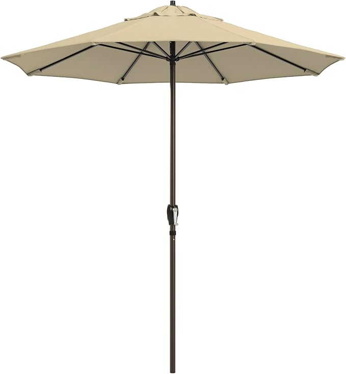 California Umbrella 12-Year Protection 7.5-Ft Outdoor Patio Umbrella, Sunbrella Fade-Resistant Fabric, Auto-Tilt, Heavy Duty Aluminum Frame, 8 Reinforced Ribs for Pool or Deck, Bronze Pole, Beige