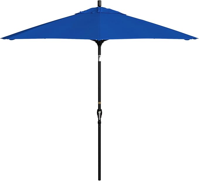 California Umbrella 9' Round Aluminum Market Umbrella, Crank Lift, Push Button Tilt, Black Pole, Royal Blue Olefin