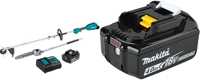 Makita XUX02SM1X4 18V LXT Lithium-Ion Brushless Cordless Couple Shaft Power Head Kit w/ 13" String Trimmer & 10" Pole Saw Attachments (4.0Ah) with Additional BL1840B 18V LXT Lithium-Ion 4.0Ah Battery