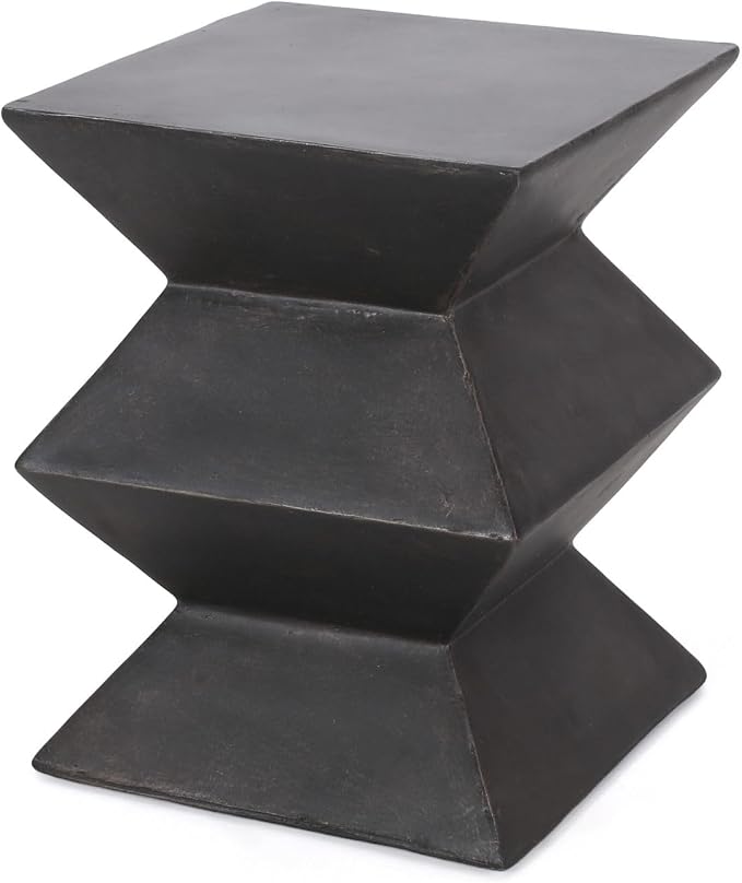 Outdoor Lightweight Concrete Side Table, MGO End Table with Geometric Pedestal Design, 15.5"x15.5"x20" Modern Patio Accent Table for Garden, Balcony, Living Room, Copper