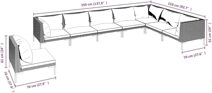 Patio Lounge Set with Cushions,Outdoor Table and Chairs Set,Terrace Conversation Set Furniture,Outdoor Furniture,for Garden,Backyard,8 Piece Poly Rattan Dark Gray
