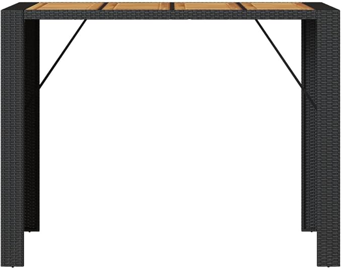 Outdoor Bar Table with Synthetic Poly Rattan, Tall Rectangular Patio Bistro Table for Garden, Deck, and Balcony, Seats 4, Durable Weather-Resistant Frame, Black