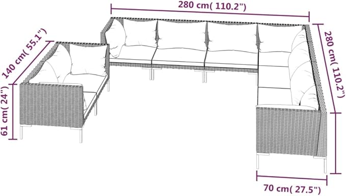 Patio Lounge Set with Cushions,Outdoor Table and Chairs Set,Terrace Conversation Set Furniture,Outdoor Furniture,for Garden,Backyard,9 Piece Poly Rattan Dark Gray