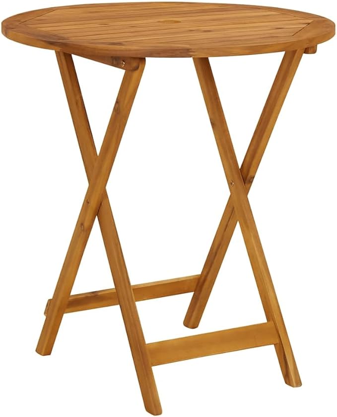 Solid Acacia Wood Folding Patio Table 27.6 Inch Outdoor Dining Table with Natural Oil Finish, Farmhouse Style Space-Saving Wooden Garden for Coffee, Snacks, Drinks