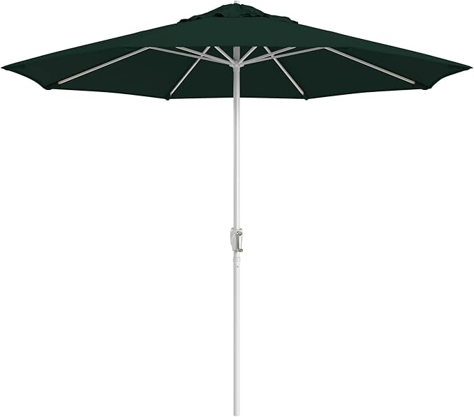 California Umbrella 10-Year Protection 9 Ft Outdoor Patio Umbrella, Pacifica Fade-Resistant Fabric, Auto-Tilt, Heavy Duty Aluminum Frame, 8 Reinforced Ribs for Pool or Deck, White Pole, Hunter Green