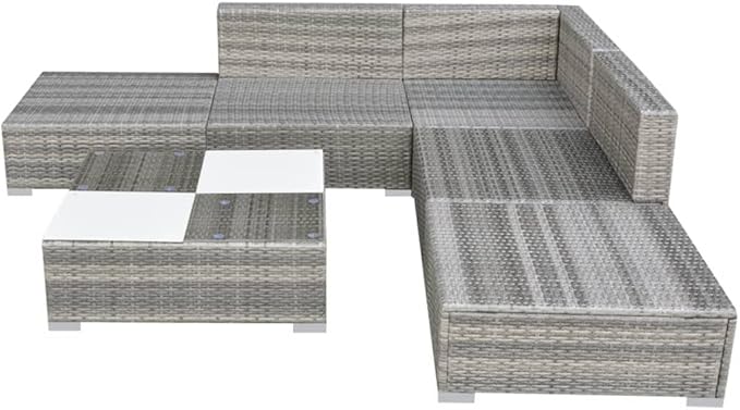 6 Piece Patio Lounge Set with Cushions, Patio Conversation Set Sectional Sofa Porch Furniture Set Outdoor Sofa Sets for Piazza Negotiation Area Garden Exhibition Poly Rattan Gray