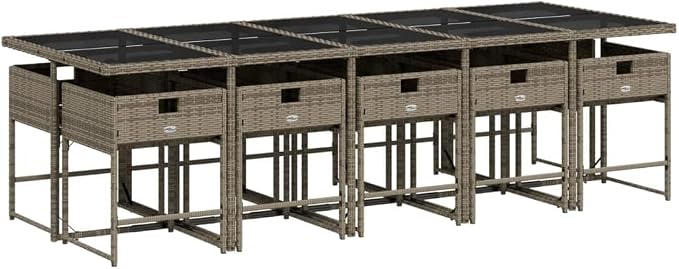 11 pcs Set Patio Dining Set & Outdoor Dining Set Gray Poly Rattan Garden Dining Set Balcony Furniture for Backyard Front Porch Lawn 108.3 x 41.7 x 28.7 in