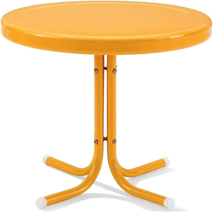 Pemberly Row Modern Steel Patio End Table, Tangerine Gloss/White Finish, 18.9" H x 22" W x 22" D, Weatherproof Powder-Coated Steel, Retro Style Outdoor Table for Balcony, Porch, or Patio Use