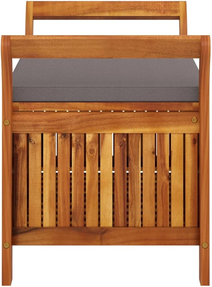 Wooden Outdoor Patio Storage Bench Large Deck Box with Brown Cushion 35.8"x19.7"x23.6" Solid Wood Acacia Storage Box Deck Box with Seat for Garden, Balcony, Porch, Pool,Yard -AA