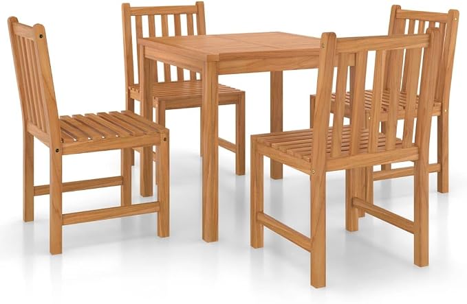 5 Piece Garden Dining Set 31.5 x 31.5 Inch Solid Teak Wood Outdoor Patio Furniture Table with 4 Chairs for Backyard Deck Balcony Poolside Use Weather Resistant Waterproof