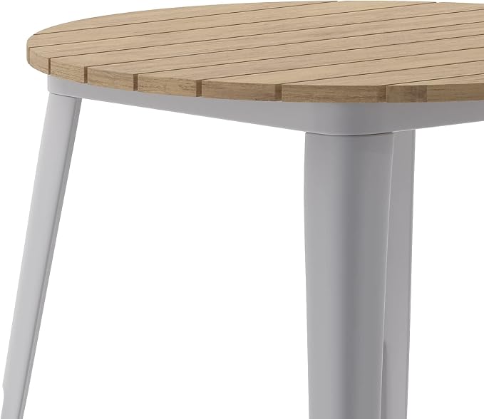 Flash Furniture Declan Commercial Outdoor Dining Table, All Weather Poly Resin Top with Steel Base, 30" Round, Brown/Silver