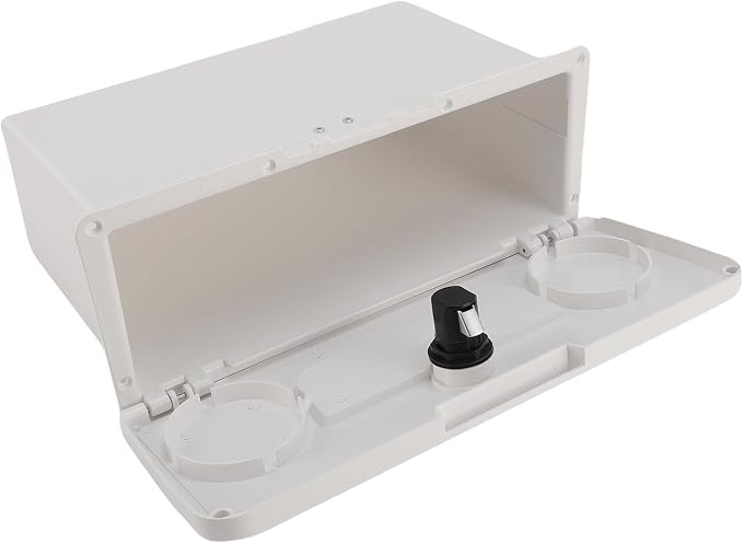Marine Deck Storage Box – Lockable ABS Glove Compartment with Cup Holder for Boats & Yachts, Waterproof Boat Storage Box, White