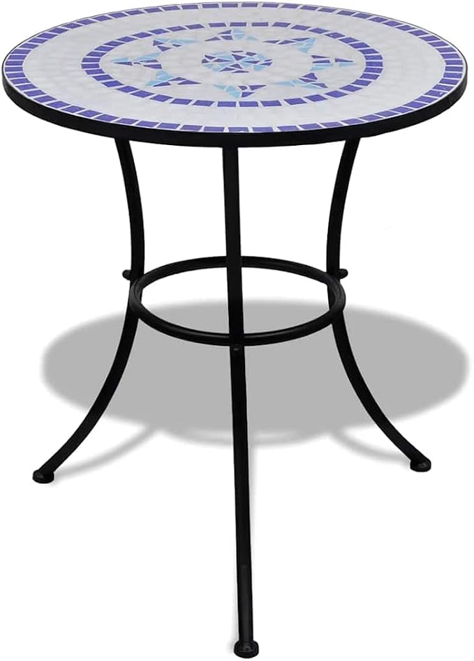 vidaXL Bistro Table Mosaic Ceramic Blue White Outdoor Garden Patio Cafe Coffee