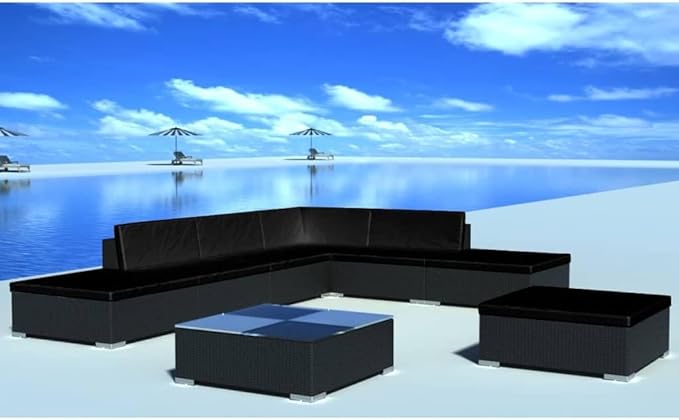 8 Piece Patio Lounge Set with Cushions, Porch Furniture Set Outdoor Sofa Sets Patio Conversation Set Outdoor Dining Sets for Piazza Negotiation Area Poolside Exhibition Poly Rattan Black