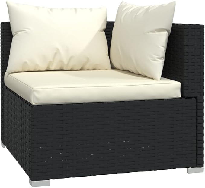 6 Piece Patio Lounge Set with Cushion, Outdoor Patio Sectional Furniture Conversation Sets Piece Patio Set Patio Lounge Set s Poly Rattan Black