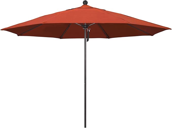 California Umbrella 11Ft Commercial Grade Sunbrella Fabric Market Umbrella, Pulley Lift, Aluminum/Fiberglass, 2mm pole wall, Bronze Frame, Melon Fabric